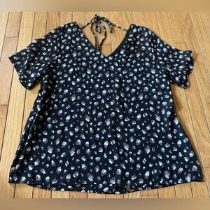 mts shirt blouse Women’s Large Vneck Tie Open Back Animal Print Casual Office